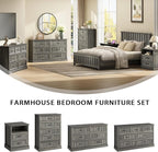 Farmhouse 7 Drawer Dresser for Bedroom, 55 Inch Wide Modern Grey Dresser TV Stand with Large Drawers & Bar Handles, Rustic Wood Chest of Drawers for Bedroom, Living Room