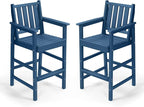 Adirondack Bar Chair Set of 2, HDPE Tall Adirondack Chairs Bar Stools with Footrest, Outdoor Bar Height Stool Chair Set, HDPE Patio Barstools Set for Poolside, Balcony, Garden, Navy
