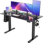 Seang Electric Height Adjustable Standing Desk, 55 x 24 Inch Sit-Stand Desk with T-Shaped Frame, 3 Memory Presets & Cable Management for Home Office Computer Workstation, Black Frame/Black Top