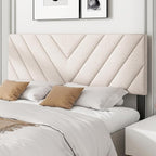 Giantex Linen Upholstered Headboard, Adjustable Width Button Tufted Headboard Only with Solid Wood Legs, Attach Frame, Rectangular Headboard for Queen Full Size Bed, Beige
