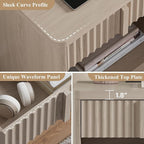 Fluted Nightstand Set of 2 with Charging Station, 23.6" Wood End Table with Solid Wood Handle, Curved Profile Design, Mid Century Moden Bedside Table for Bedroom, White Alder