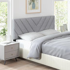 KOMFOTT Linen Fabric Upholstered Headboard for Full/Queen Size Bed, Rectangular Headboard with Solid Wood Legs & Adjustable Width, Padded Full/Queen Bed Headboard, Easy Assembly, Gray