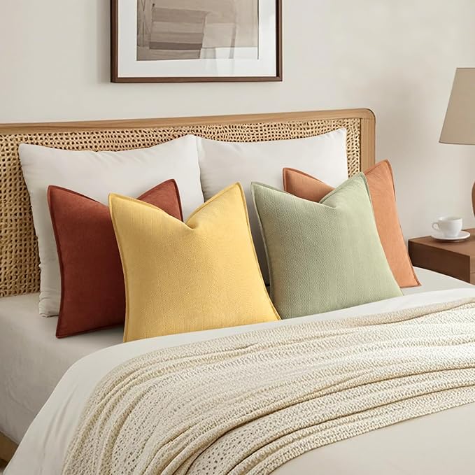 ZWJD Throw Pillow Covers 20x20 Set of 4 Chenille Pillow Covers with Elegant Design Soft and Luxurious Decorative Throw Pillows for Couch, Bed, and Home Decor