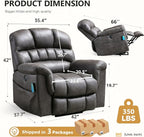 Large Power Lift Recliner Chair with Massage and Heat for Elderly, Faux Leather Electric Lifting Recliners with USB Port, Overstuffed Wide Reclining Sofa Chairs for Living Room, Grey
