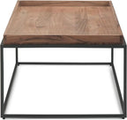 SIMPLIHOME Carter Coffee Table - 47 inch Wide Solid Acacia Wood Industrial Tray Top Cocktail Table in Natural Acacia, Stylish Living Room Table with Fixed Tray Shelf and Metal Base