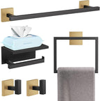YACVCL 5-Pieces Black and Gold Bathroom Hardware Accessories Set Stainless Steel Bathroom Towel Bar Set Towel Holder Set for Bathroom,Upgraded Toilet Paper Holder with Shelf,Wall Mounted 23.6"