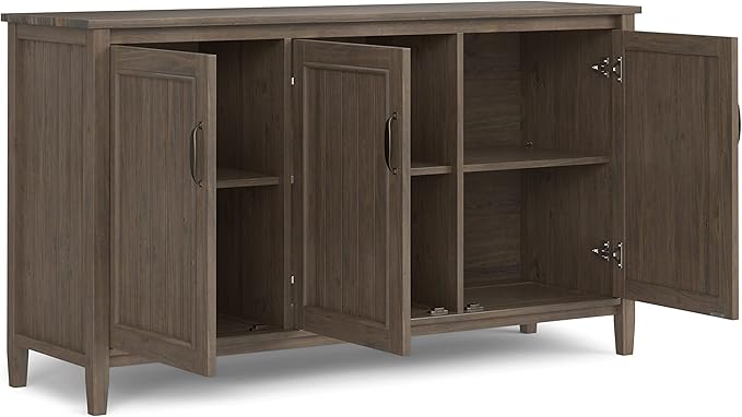 SIMPLIHOME Lev SOLID WOOD 60 inch Wide Contemporary Wide Storage Cabinet in Smoky Brown for the Living Room, Entryway and Family Room