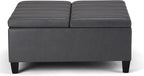 SIMPLIHOME Ellis 36 inch Wide Contemporary Square Coffee Table Storage Ottoman in Stone Grey Vegan Faux Leather, Assembled, For the Living Room and Bedroom