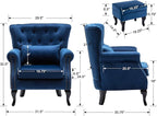 chairus Mid-Century Modern Accent Chair with Ottoman, Comfy Velvet Single Sofa Chair Button Tufted Wingback Armchair with Pillow for Living Room/Bedroom/Club - Blue