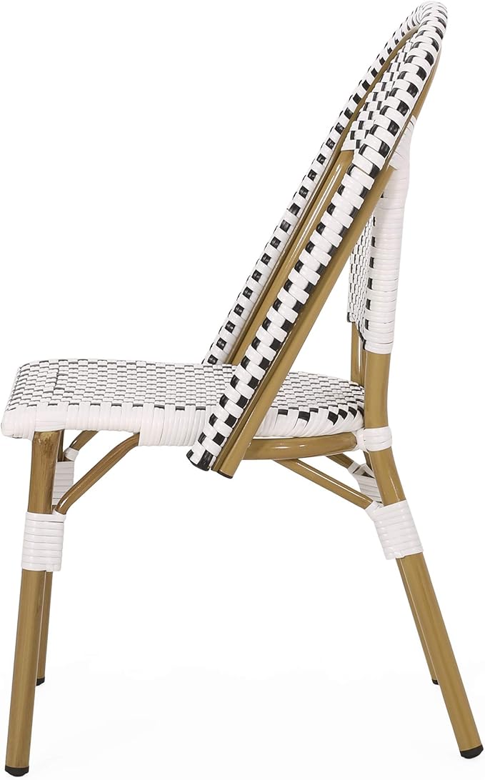 Christopher Knight Home Philomena Outdoor French Bistro Chair (Set of 4), Black + White + Bamboo Print Finish