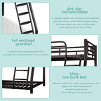 Metal Twin Over Full Bunk Bed，Bunk Beds Twin Over Full Size with Removable Wide Ladder and Full-Length Guardrail，Low Full BunkBeds Frame Heavy Duty steel Slat Support For Adults Kids and Young Teens