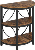Tribesigns Half Round End Table for Living Room Set of 2, 3-Tier Half Side Table with Metal Frame, Industrial Half Moon Table, Half Circle Accent Table for Entryway, Bedroom, Rustic Brown
