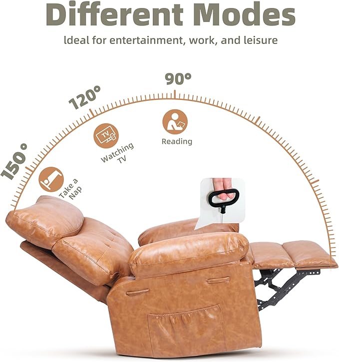 GarveeHome Recliner Chairs, Classic Manual Leather Recliner, Home Theater Seating with Lumbar & Arms Support for Living Room, Bedroom and Nursery - Coffee (Coffee, Standard)
