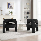 Set of 2 Accent Chairs with Arms, Upholstered Barrel Armchair with Curved Back, Comfy Single Side Chair for Reading, Living Room, Home Office, Black
