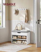 VASAGLE Shoe Bench with Cushion, Storage Bench with Padded Seat, Entryway Bench with 3 Storage Compartments, 11.8 x 23.6 x 17.3 Inches, for Bedroom, Living Room, Cloud White ULHS020W01