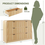 FURSUN Fluted 6 Drawers Dresser for Bedroom, 54" Wide Wooden Dresser with Metal Handle, Curved Profile Design, Modern Storage Organizer for Bedroom, Hallway (Natural Oak)