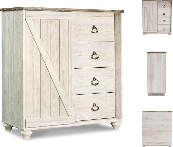 Signature Design by Ashley Willowton Shabby Chic Dressing Chest with Faux Plank Top, Whitewash