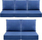 Luxury 6" Outdoor Cushions for Patio Furniture, 24x24x6" Thick Seat Cushion Set of 5, Fade Resistant Couch Chair Replacement Cushions High Density Deep Wicker Chair Cushion w/ Removable Cover, Blue