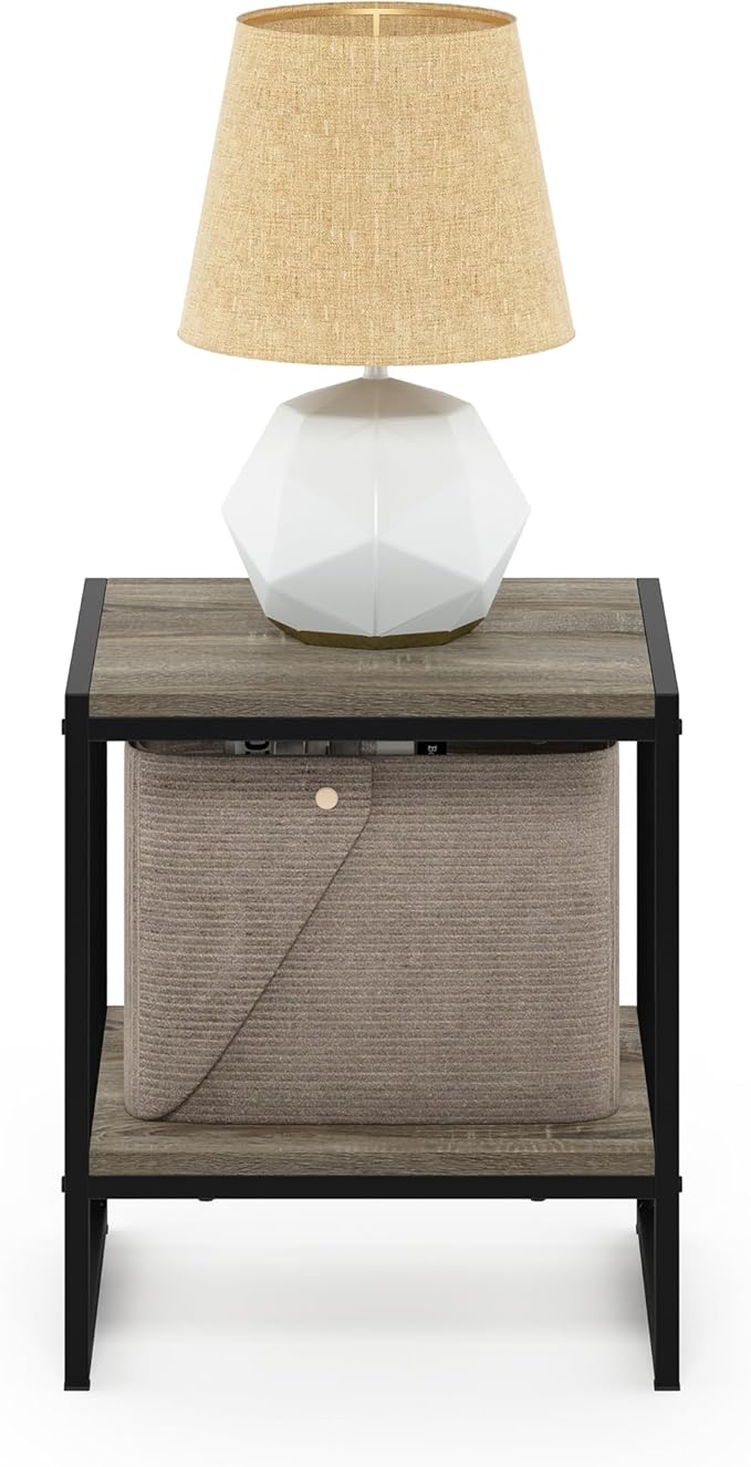 Furinno FM19122GYW Camnus Modern Living 2-Tier End Table, French Oak Grey, 15.9 in x 15.75 in x 18 in