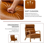 Accent Chair Mid Century Modern Chair PU Leather Living Room Chairs with Solid Wood Frame Comfy Upholstered and Lumbar Pillow Reading Side Chair Easy Assembly for Bedroom (2, Brown)