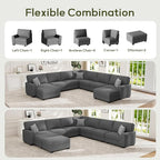 Wanderwell Oversized Modular Sectional Sofa, 9-Seater U Shaped Couches with Movable Ottoman,Corduroy Sectional Couch with Wide and Deep Seats Suitable for Living Room,Bedroom,Apartment (Grey, U-9)