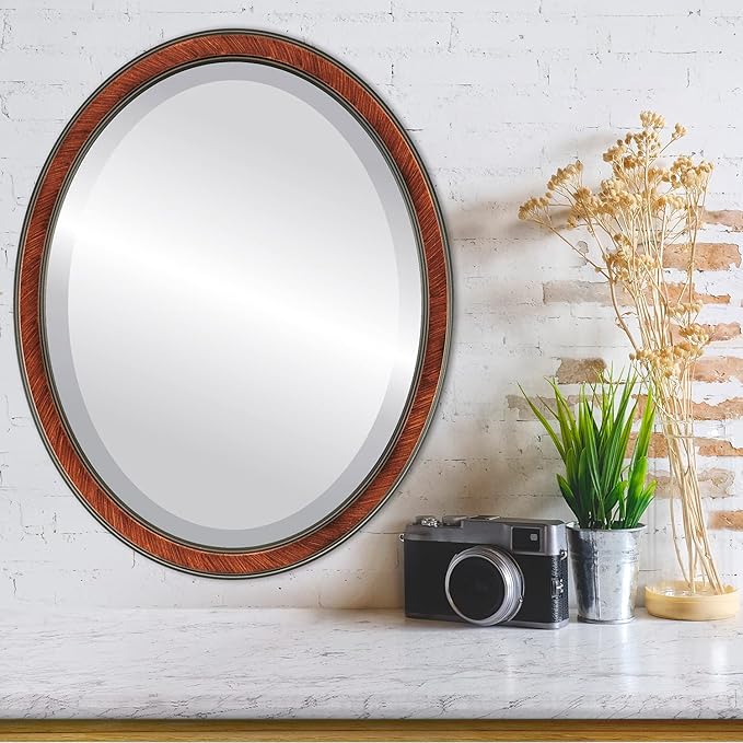 OVALCREST Oval Beveled Wall Mirror for Home Decor - Toronto Style - Vintage Walnut - 22" x 18"