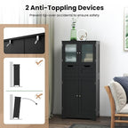 LOKO Bathroom Floor Cabinet, Storage Organizer with Glass Doors, Wooden Kitchen Cupboard with Adjustable Shelf for Living Room (Floor Cabinet with 2 Additional Drawers, Black)