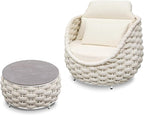 Woven Rope Patio Chair and Table Set: 2 Pieces Aluminum Front Porch Furniture Set - Assembled Outdoor Deck Lounge Armchair Set Cushioned - for 400 lbs Balcony Pool Yard Garden Hotel Lanai, Beige