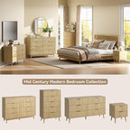 CARPETNAL Fluted 6 Drawer Dresser for Bedroom, 55" Wide Wooden Chest of Drawers with Rounded Corners, Gold Handles, Modern Storage Organizer for Bedroom, Hallway(Oak)