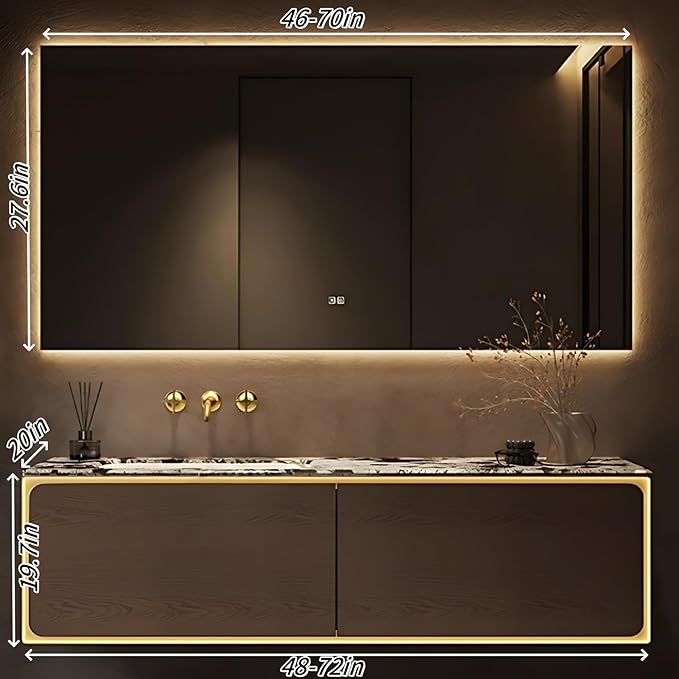 72IN Bathroom Vanity Set with a Single Sink - Embedded Sensor Light Strip & Large Capacity Floating Cabinet | Modern Bathroom Vanities with Defogging Mirror Surface & LED Lighting (Mirror)