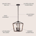 JONATHAN Y JYL1321A Pagoda 10" 3-Light Iron Farmhouse Industrial Lantern LED Pendant, Rustic, Bohemian, Coastal, for Dining Room, Kitchen, Living Room, Oil Rubbed Bronze/Faux Wood