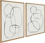 Kate and Laurel Sylvie 871 Modern Circles and 869 Going in Circles Framed Linen Textured Canvas Wall Art Set by Teju Reval of SnazzyHues, 2 Piece Set 28x38 Natural, Modern Abstract Art for Wall