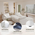 Cloud Modular Sectional Sofa with Storage Ottoman,160.6" Down Filled Comfort L Shaped Sofa Couch for Living Room,Minimalist Wide Deep Seat Convertible Couches,4 Seater and 1ottoman,White