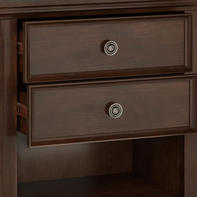 SIMPLIHOME Amherst Solid Wood 24 Inch Wide Traditional Bedside Nightstand Table in Russet Brown, for The Living Room and Bedroom