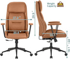 High Back Office Desk Chair,Ergonomic Reclining Office Chair,Modern Swivel Computer Chair,Conference Room Chairs,Brown Leather Chair with Lumbar Support,330lbs (Pure Brown)