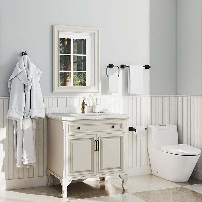 Matte Black Bathroom Accessories Set, 4 Pieces Bathroom Hardware Set with Towel Racks for Bathroom,16 Inch Towel Bar, Stainlless Steel Bathroom Set Wall Mounted