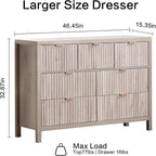 Fluted Dresser for Bedroom with 7 Drawers, 47" Wide Modern Chest of Drawers, Wood Dresser TV Stand Wooden Closet Clothes Storage Organizer for Bedroom, Living Room, Hallway - Oak Grey