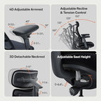 LiberNovo Dynamic Ergonomic Office Chair - Comfy Adjustable Desk Chair with Adaptive Lumbar Support, 160° Recline & Built-in Spine Stretch for Back Comfort, Home Office Long Hours Use, Black+48cm