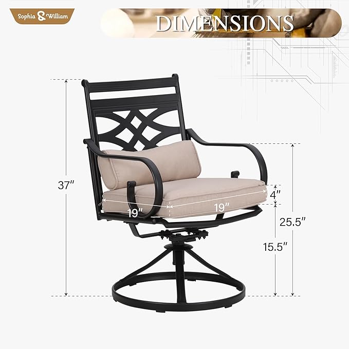 Sophia and William Patio Swivel Dining Chairs Set of 6, Outdoor Metal Armchairs, Outdoor Dining Chairs