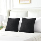 FUTEI Black Throw Pillow Covers 26x26 Inch Set of 2,Furry Faux Fur Teddy Boucle Textured Cushion Covers,Soft Fluffy Decorative Euro Pillow Shams,Home Decor for Couch Bed Living Room Office Car