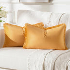 FUTEI Orange Velvet Decorative Throw Pillow Covers 12x20 Set of 2,Soft Cozy Edge with Tassels Lumbar Pillow Cases,Boho Modern Home Decor for Couch Bed Living Room