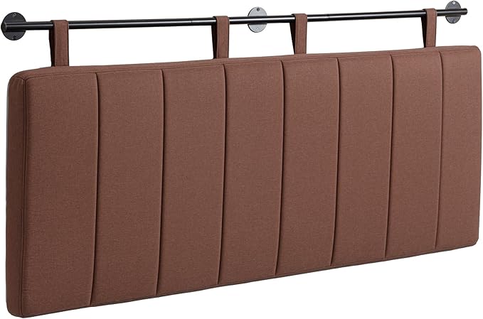 UEV King Headboard Only, Wall Mounted Hanging Upholstered Bed Head Board, Modern Vertical Channel Design of Fine Linen, Elegant Brown Fluted Headboard for Bedroom (Brown, King Size)