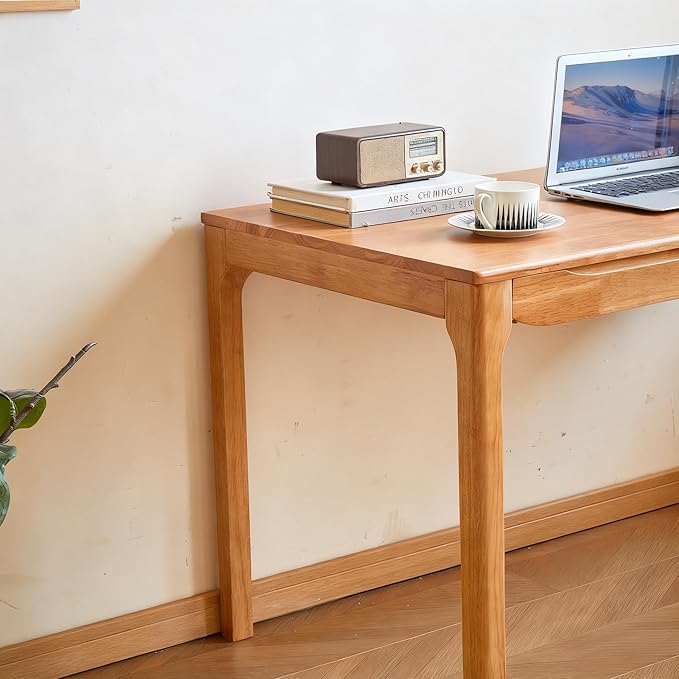 47"x24" Solid Wood Desk with Drawers,Wood Writing Desk for Small Spaces, Home Office Desks for Work,Gaming Study PC Desk for Bedroom,Student Computer Desks(Natural Wood Color, 47 inch)