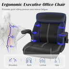 AnyGod Executive Leather Office Chair, Ergonomic Home Office Desk Chair with Flip-up Armrests, Lumbar Support, Adjustable Height, Mid-Back with Rocking Function for Executives