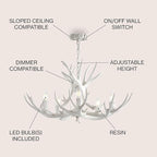 JONATHAN Y JYL6300B Eldora 30" Adjustable Resin Antler 5-Light LED Chandelier, Glam, Rustic,Cottage,Transitional, Dimmable Dining Room, Living Room, Kitchen, Foyer, Bedroom, White