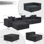 WJShome Cloud Couch Modular Sectional Sofa,141.73inch L Shaped Couch,Oversized Corduroy Couches with Ottoman and Pillows, Black 4 Seaters Cushion Covers Removable& Washable