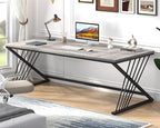 FOLUBAN 70.9" Industrial Computer Desk with Z-Shaped Legs, Modern Home Office Desk for 2 Person, Large Gaming Executive Workstation Study Table for Bedroom Writing, Light Grey