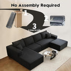 135.4" Cloud Sectional Couch with 1 Ottoman,Modern Modular Sofa with Deep Seat, Comfort U Shaped Sofa Couches for Living Room Bedroom Apartments,No Assembly Required, (Black,Left Facing Chaise)