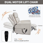 PELUMY Power Lift Recliner Chair for Elderly with Massage and Heat, Dual Motor Heavy Duty 350lbs Recliner, 8-Point Vibration & Lumbar Heating, Electric Lift Chair (Breathable Leather, Light Grey)