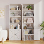 MXV 6-Tier Bookshelf and Bookcase Set of 2, Wooden Bookshelves with Cabinet Doors, Floor Bookshelves and Office Storage Cabinets for Home Office, Living Room (White 2 Pack, 6-Tier)